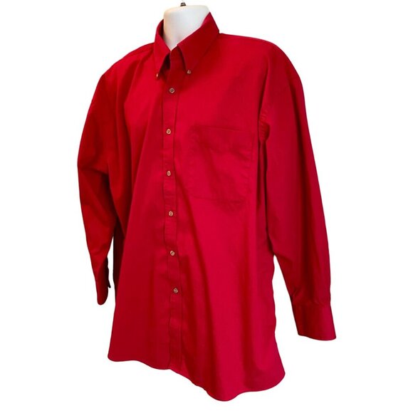 Roundtree & Yorke Red Long Sleeve Button Down Men's Dress Neck 17.5 - Picture 4 of 8